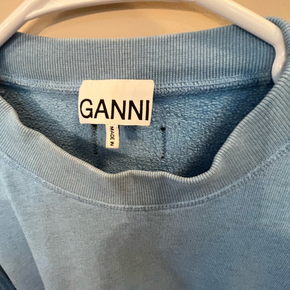 Ganni Isoli blue oversized sweatshirt side slit balloon sleeve medium - Picture 4 of 7